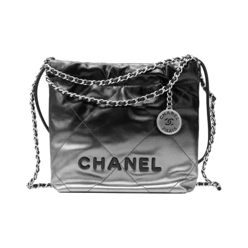 CHANEL 22Bag Телячья кожа Ведрообразная сумка Сумка через плечо Мини Женская серебряная и черная