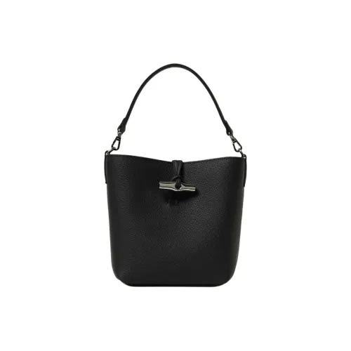 LONGCHAMP Le Roseau Корова Кожа Ведрообразная Сумка Мини Женская Черная
