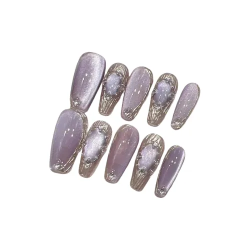 OEING Мягкий Handcrafted False Nail Planks Премиум Сатин MID Длина Фиолетовый Кошачий глаз Смоки Шimmer