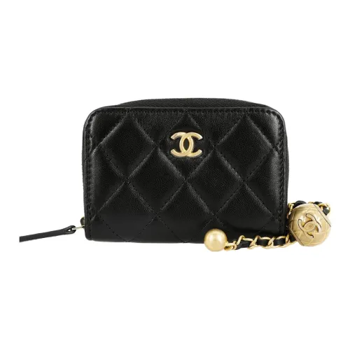 CHANEL Little Golden Ball Кошелек из овечьей шкуры держатель для карт кошелек для монет мини женский черный