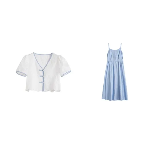 SLLSKY Элегантный синий женский комплект с юбкой