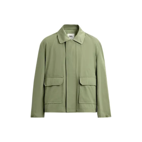 ZARA Мужские куртки мшисто-зеленого цвета