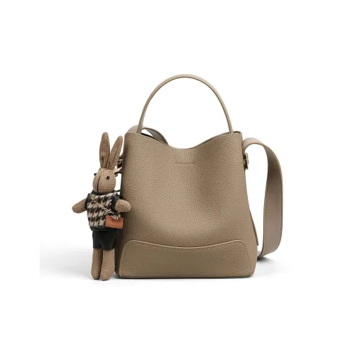 PT'SON Коровья кожа Ведрообразная сумка Сумка через плечо Сумка обычная Женская Слоновая серый