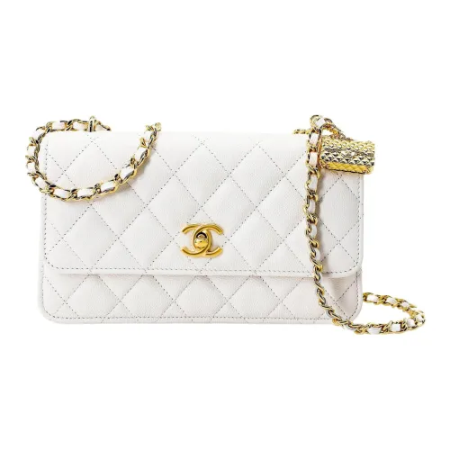 CHANEL WOC Зернистая кожа личи Коровья кожа Клатч Сумка с цепочкой Кошелек Большой Women's White
