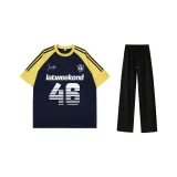 Комплект одежды (Темно-синяя футболка + черные повседневные штаны)