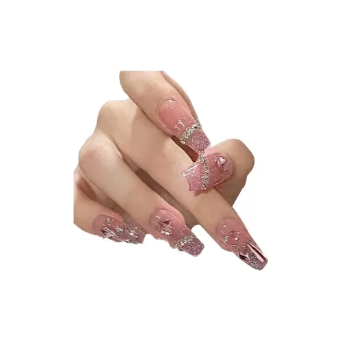 OUYUJI Ручная работа Искусственные Ногти Декоративные Ленты MID Длина Квадратный Круглый Розовый Смужка Стразы Украшенный