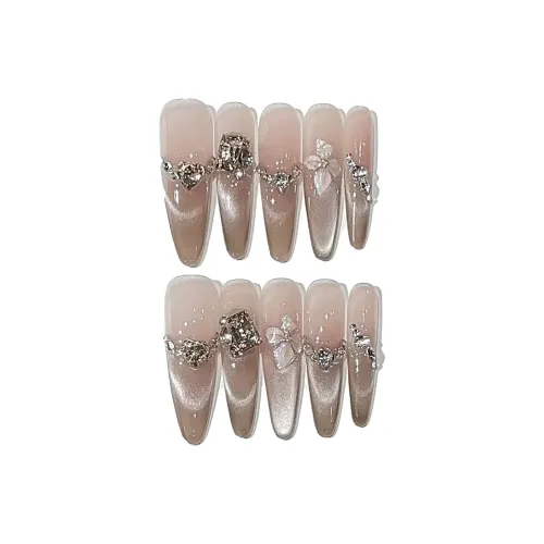 OEING Кошачий глаз Сердце Стразы Блестящий розовый False Nail Art Патч Съемный Nail Art Заостренный Тип Золотой Градиентный Flashing