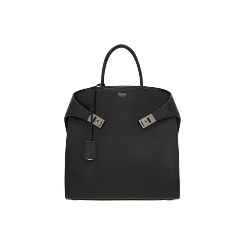 Ferragamo Hug Стираемая Телячья Кожа Тоут Сумка Сумка для покупок Сумка через плечо Сумка Мужская Черная