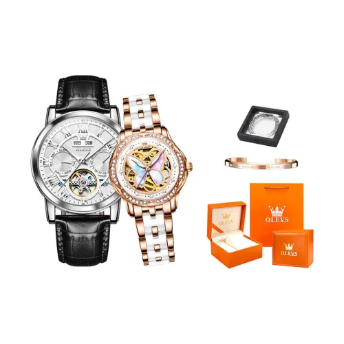 OLEVS Механический механизм ремешок из нержавеющей стали унисекс белый циферблат