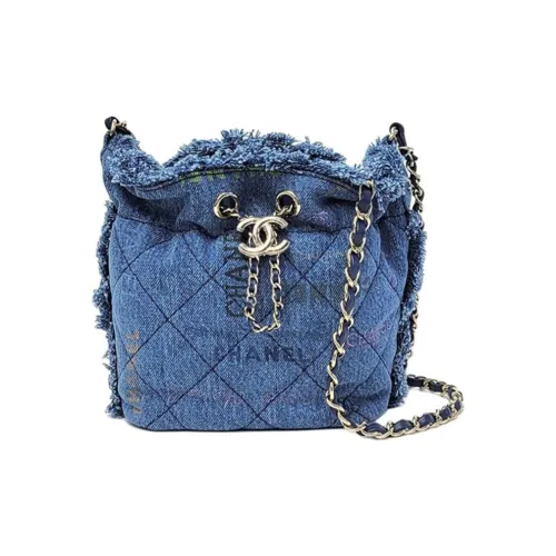CHANEL Деним Ведрообразная Сумка Сумка через плечо Маленькая Женская Синяя