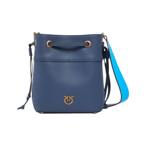 PINKO Love Birds series Телячья кожа Ведрообразная сумка Сумка через плечо Маленькая Женская Синяя