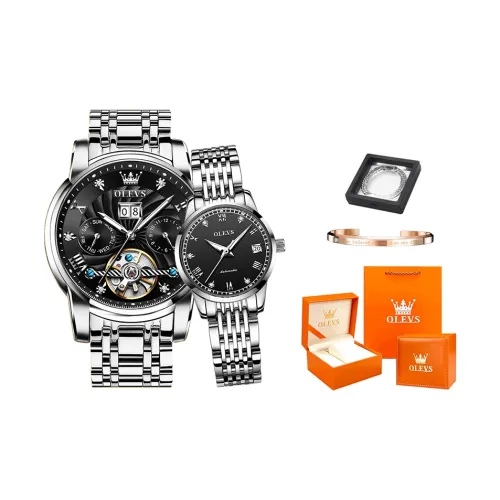 OLEVS Heart to Heart Knot Collection Механический механизм Ремешок из нержавеющей стали Часы Мужские Черный циферблат