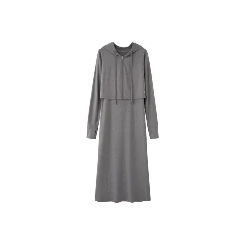 POWXV Brushed Gray Женские Короткие Платья с Длинными Рукавами