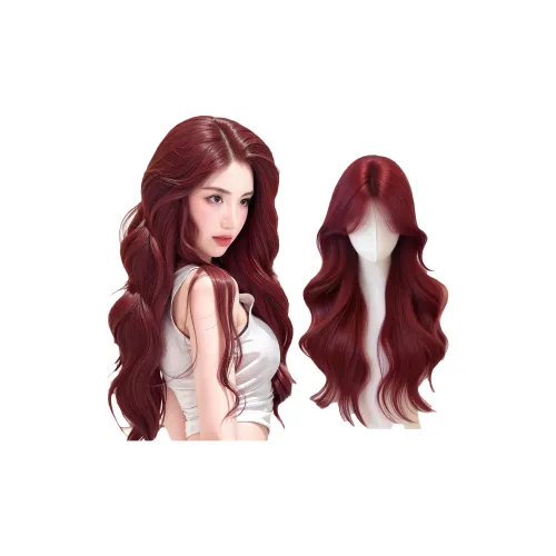 MUNINGFEI Горячая девушка Малиново-красный Большая волна Длинный волосы Full Голова COVER Перука для женских Высокая температура Пряжа