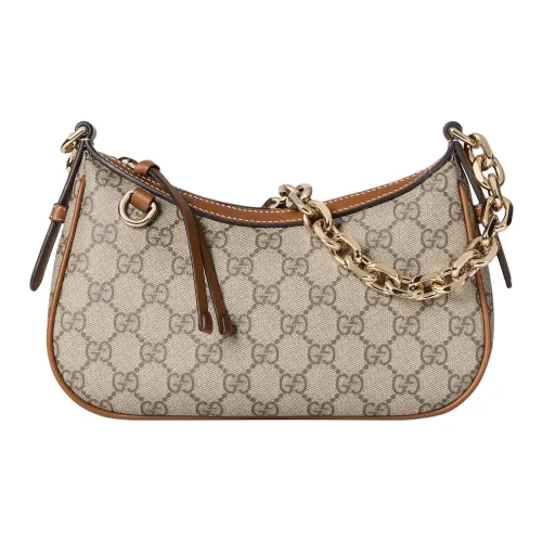 GUCCI GG Emblem GG Monogram Покрытая ткань Сумка через плечо Сумка на плечо Маленькая Женская Бежевая и Коричневая
