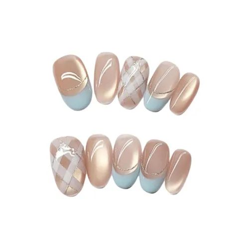 OEING 2025 Ручной Nail Art Искусственный Ногтик Короткий Квадратный и Круглый Синий Блестки Блестящий Градиент