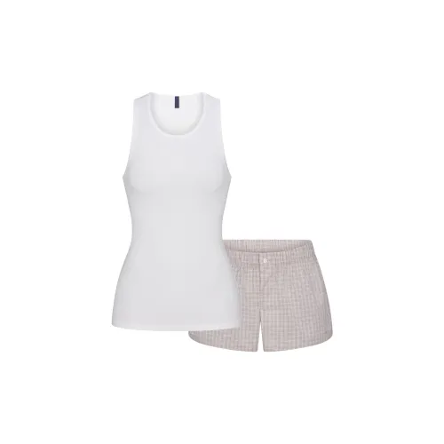 SKIMS FW25 Хлопковый поплин Боксер Сон Комплект Пижамный комплект Женские