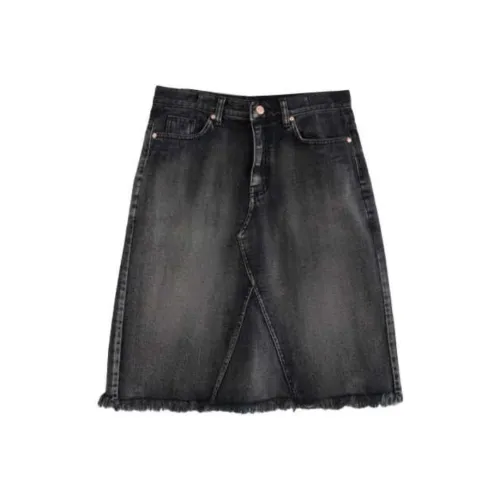 LOWEAR Щетка Cutting Midi Denim Юбка Джинсовые короткие юбки Женские