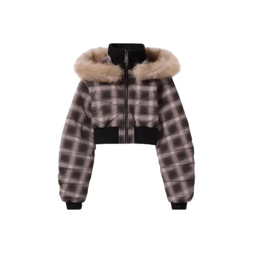 Mowalola FW25 Укороченный Puffer Коричневый Тартан Пуховик Женские