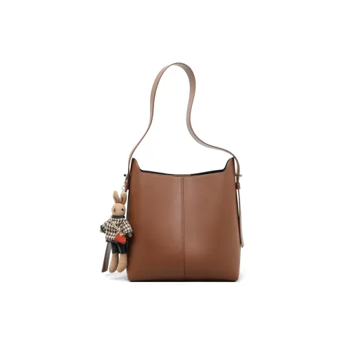 PT'SON Коровья кожа Ведрообразные сумки Сумки через плечо Сумка через плечо Стандартная Женская Карамель