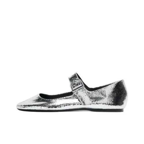 ZARA Туфли Mary Jane с плоской подошвой 1,5 см женские серебряные