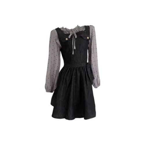 GORGEOUSIDEA Серый топ + Деним юбка на подтяжках Женские комплекты с юбкой