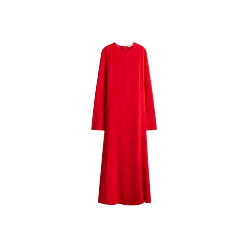 H&M Ярко-красные женские длинные платья с длинными рукавами