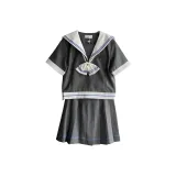 Темно-синий топ с короткими рукавами + 42 см юбка