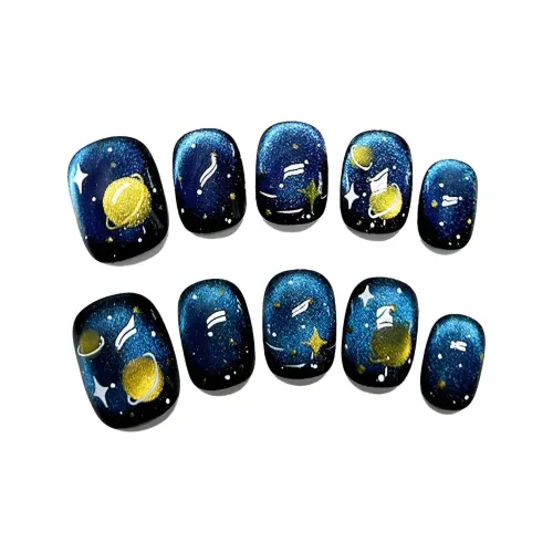 OEING False Nail Укороченный Ручной Кошачий глаз 2025 Короткий Круглый Звездное небо Мечтательный Smudge Flashing