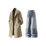 Хаки пальто + синие штаны