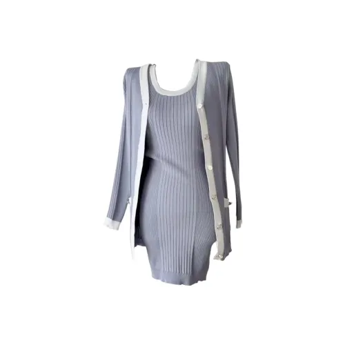 GRAYISMOON Серый Кардиган + Платье-камзол Женское Слиплатье
