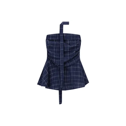 DITB Синий Клетка Женские Топы Без Рукавов