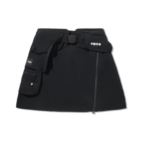 LINING x Pokemon Повседневная короткая юбка Женская Черная с Белым Полностью с принтом