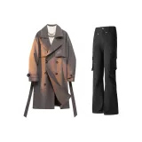 Хаки тренчкот + черные штаны