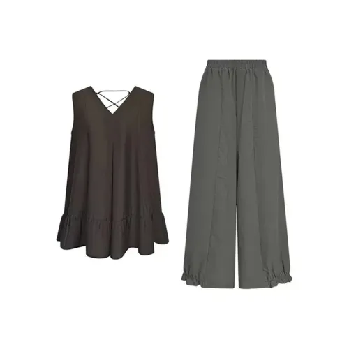 COVER TIME Темно-коричневый топ + темно-зеленые штаны, женский повседневный комплект