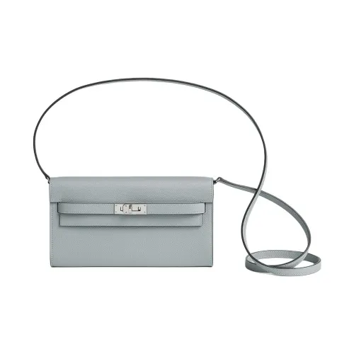 HERMES Kelly To Go Evercolor Телячья кожа Кошелек Женские 8U BLEU Ледниково-голубой