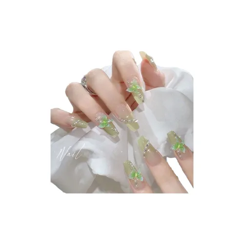 OUYUJI Ручная работа Искусственные Ногти Декоративные Ленты MID Длина Зеленый Смужка Бант