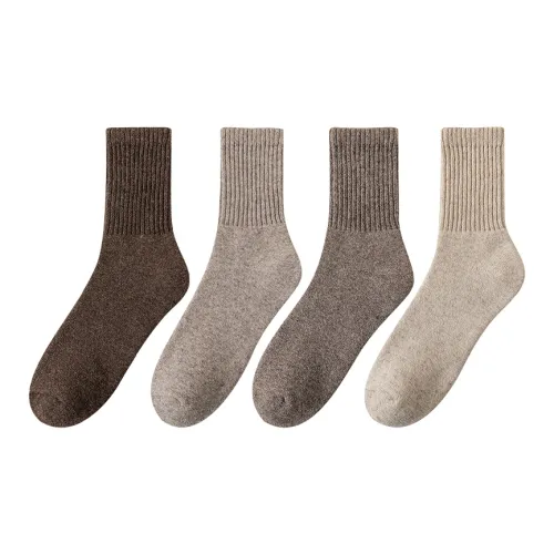 MADALLO [4 Pack] Бежевый + Хаки + Темно-Кофейный + Средний Кофейный Унисекс MID Носки до икры