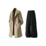 Хаки пальто + черные штаны