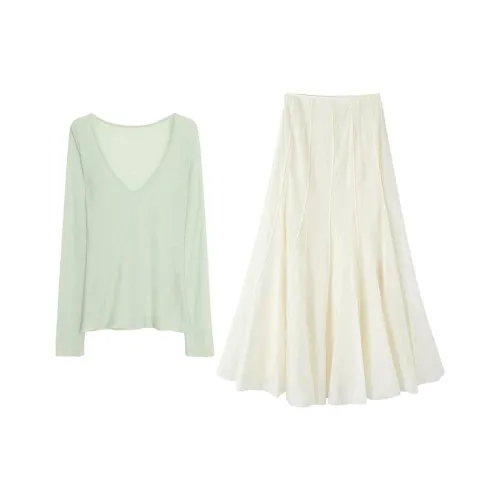 MARIE·COCO Светло-зеленый топ * 1 + Юбка * 1 Женские комплекты с юбкой