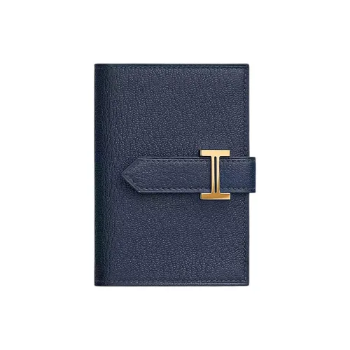HERMES Bearn Mysore Шевро Кошелек Мини Женский 7U Темно-синий