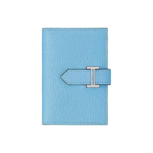 HERMES Bearn Mysore Шевро Кошелек Мини Женский 7N Celeste Небесный Синий
