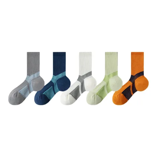 MADALLO [5 пар] Серый + Синий + Белый + Светло-зеленый + Оранжевый Мужские носки MID до икры