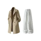 Хаки пальто + белые штаны