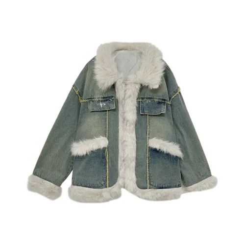 VKXOW Синий Женские Бархатные Куртки