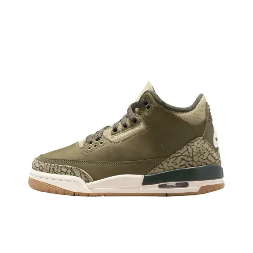 Jordan Air Джордан 3 Поддержка MID Топ Детские Баскетбольные Кроссовки Оливково-зеленый Подростки