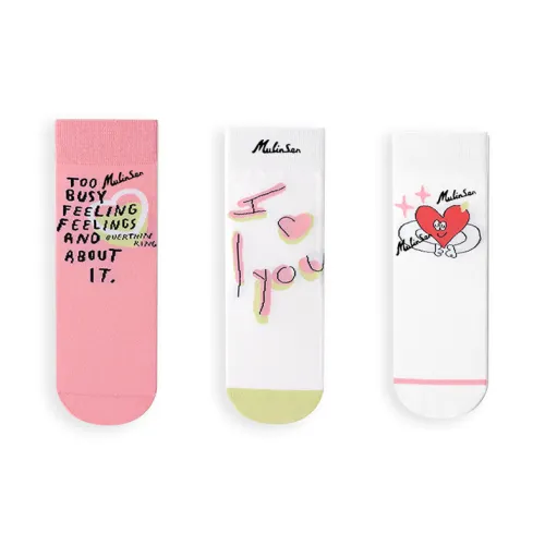 Mulinsen [3 упаковки] Розовый Sock Тело + Зеленый Палец + Red Heart Унисекс MID Носки до икры