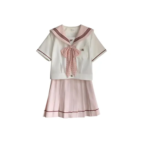 NOBUKO Белый персик Короткий рукав + 43 см Юбка Женская Униформа