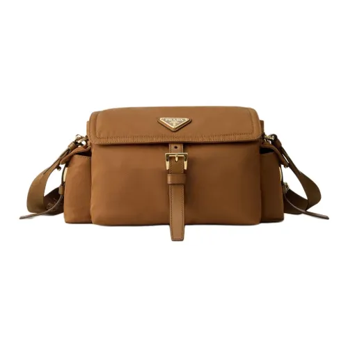 PRADA RE Нейлон Портативная Сумка через плечо Сумка для плеча Средняя Женская цвет коньячного