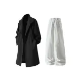 Чёрное пальто + белые штаны